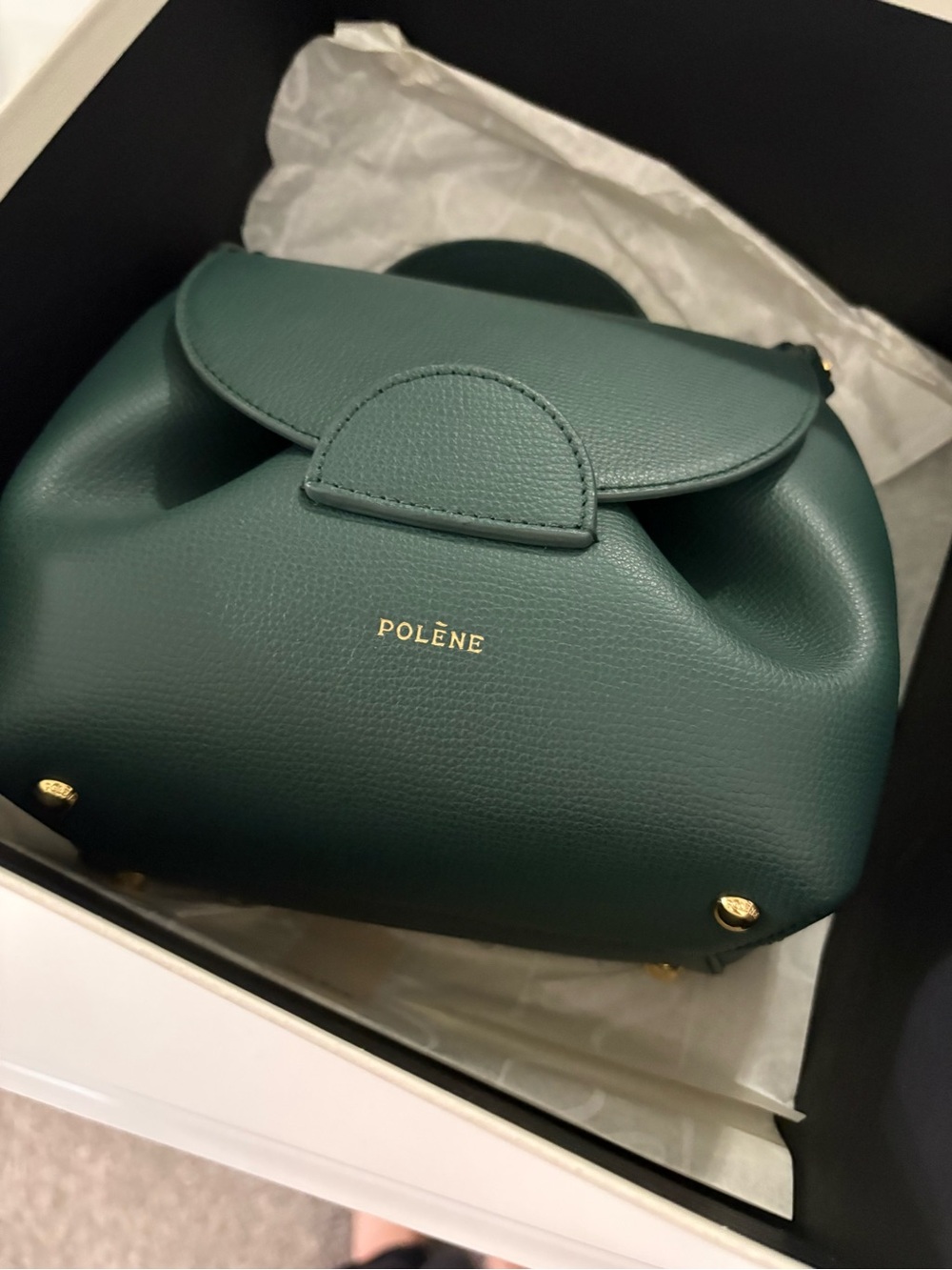 Polène Mini Handbag in Forest Green with Gold Hardware